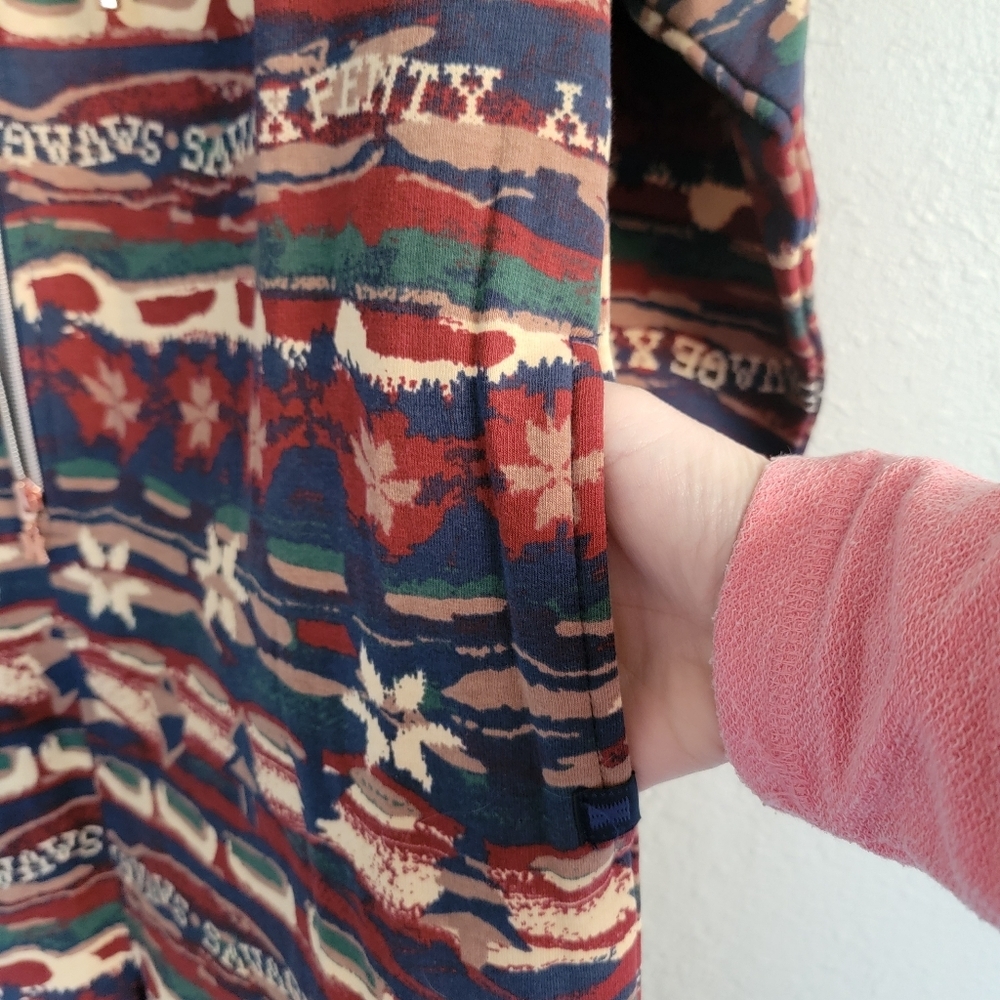 NWT Savage X Fenty Forever Savage Hooded Jumpsuit Red Cognac Cabin Print Size M - Picture 13 of 14
